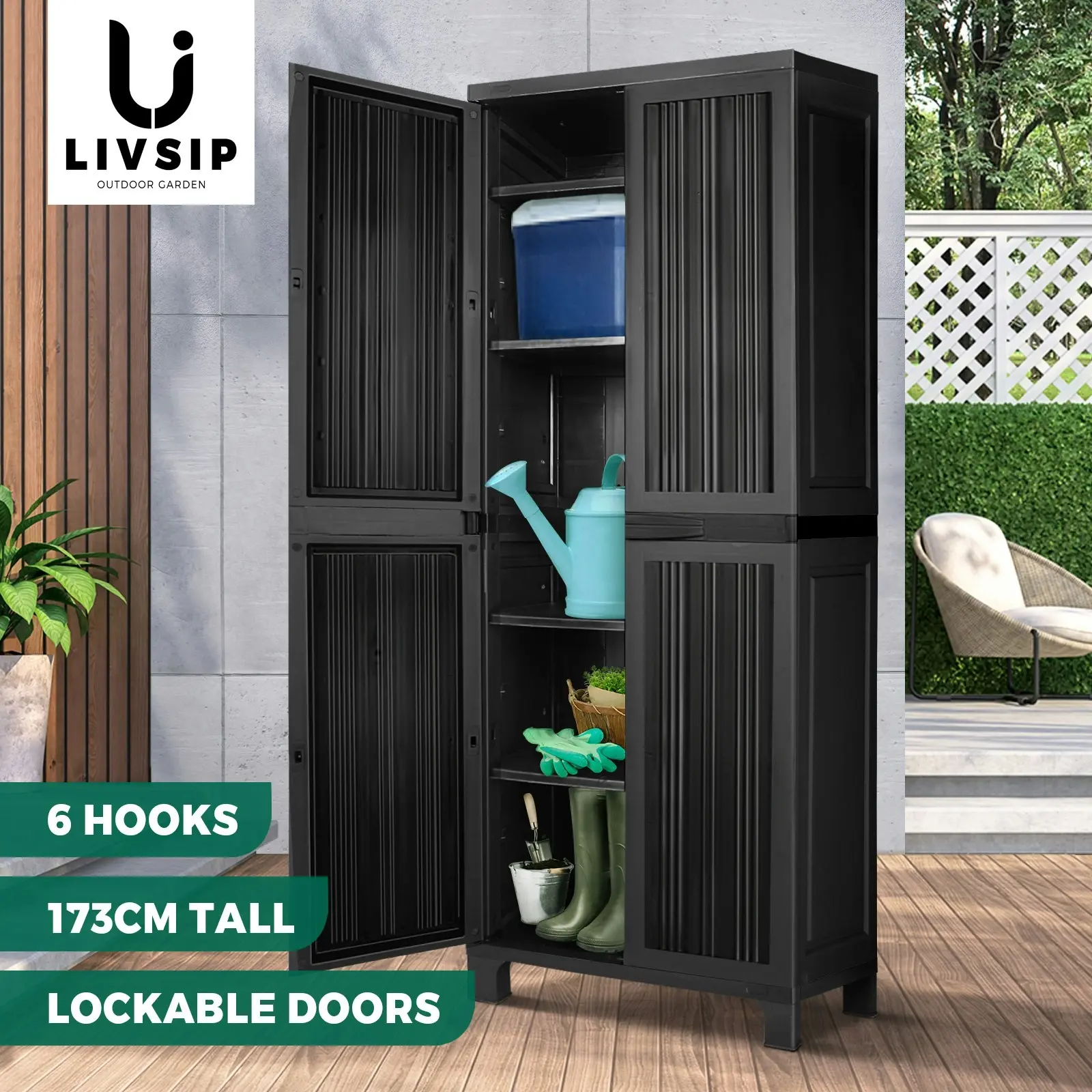 Livsip Outdoor Storage Cabinet Box Cupboard Garage Garden Adjustable Lockable