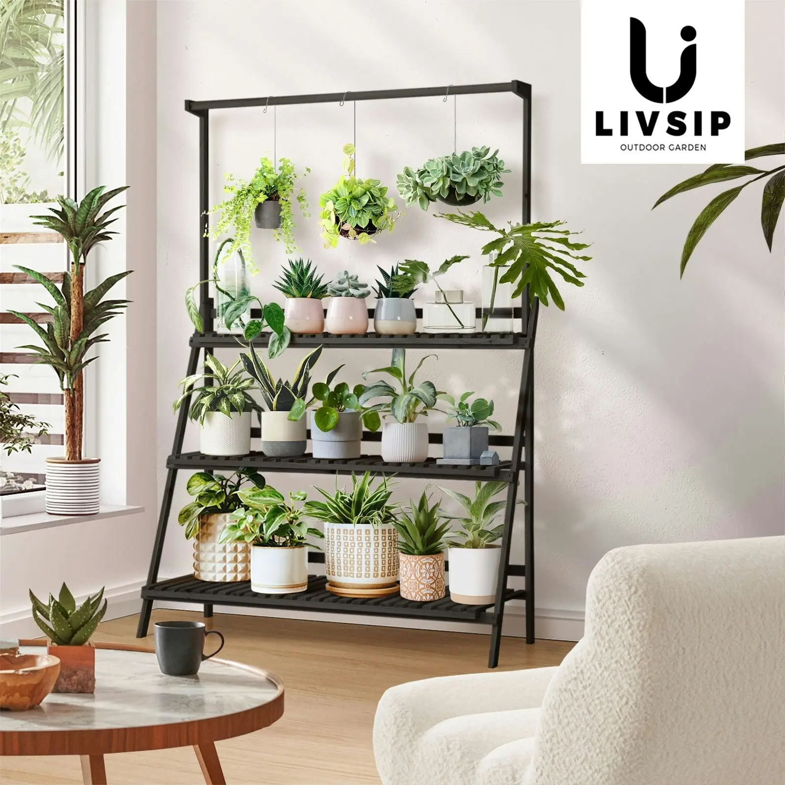 Livsip 3 Tier Plant Stand Indoor Outdoor Garden Planter Flower Pot Shelf Wooden