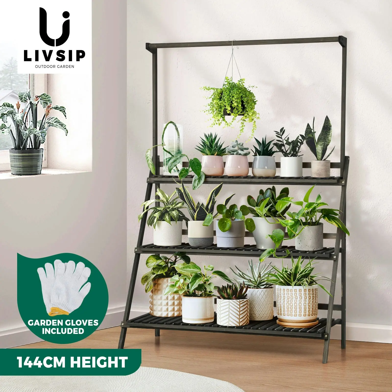 Livsip 3 Tier Plant Stand Indoor Outdoor Garden Planter Flower Pot Shelf Wooden