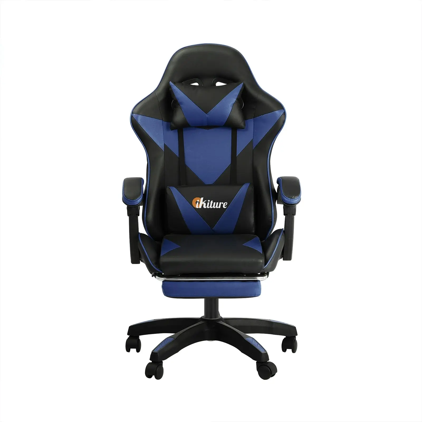 Oikiture Gaming Chair Massage Racing Recliner Office PU Leather with Footrest Black&Blue