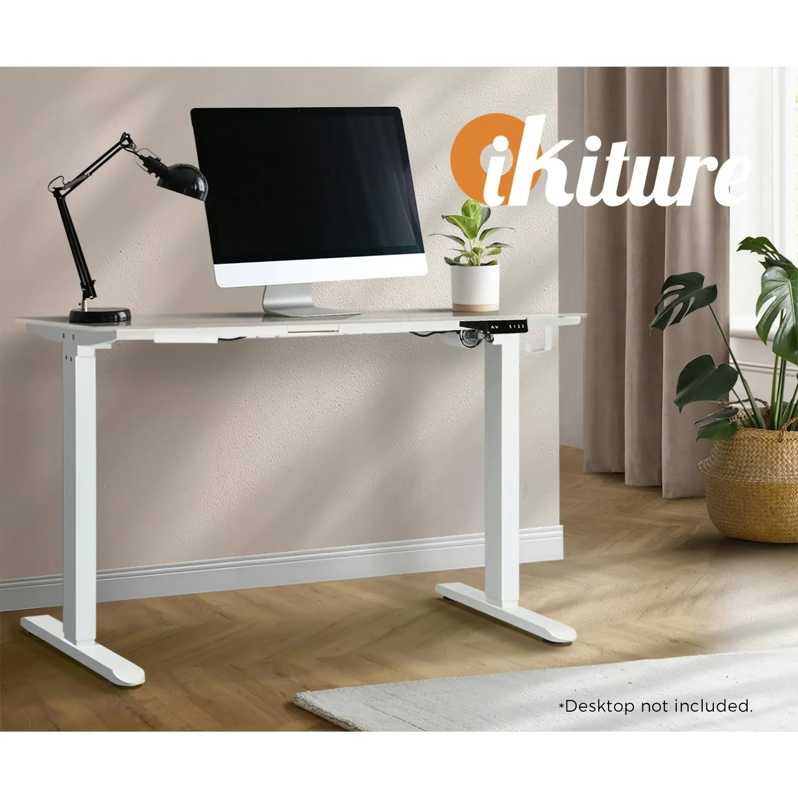 Oikiture Standing Desk Frame Only Single Motor Height Adjustable Motorised Sit Stand Table White