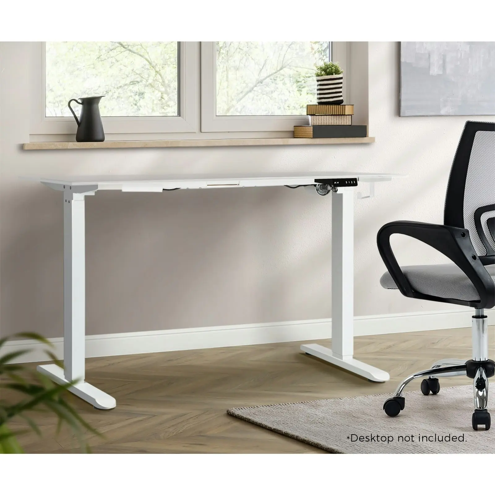 Oikiture Standing Desk Frame Only Single Motor Height Adjustable Motorised Sit Stand Table White