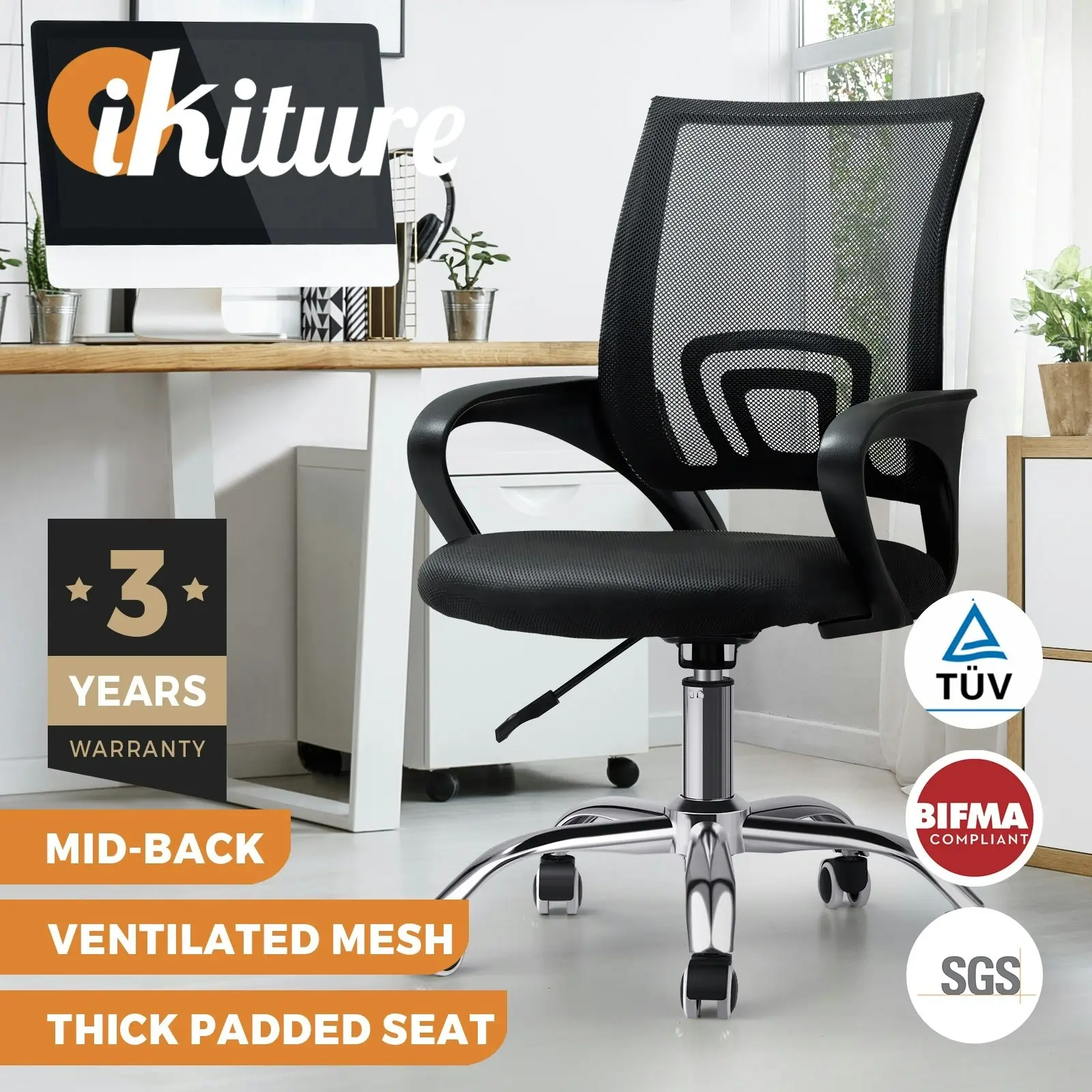 Oikiture Office Gaming Chair Computer Mesh Chairs Executive Foam Seat Black