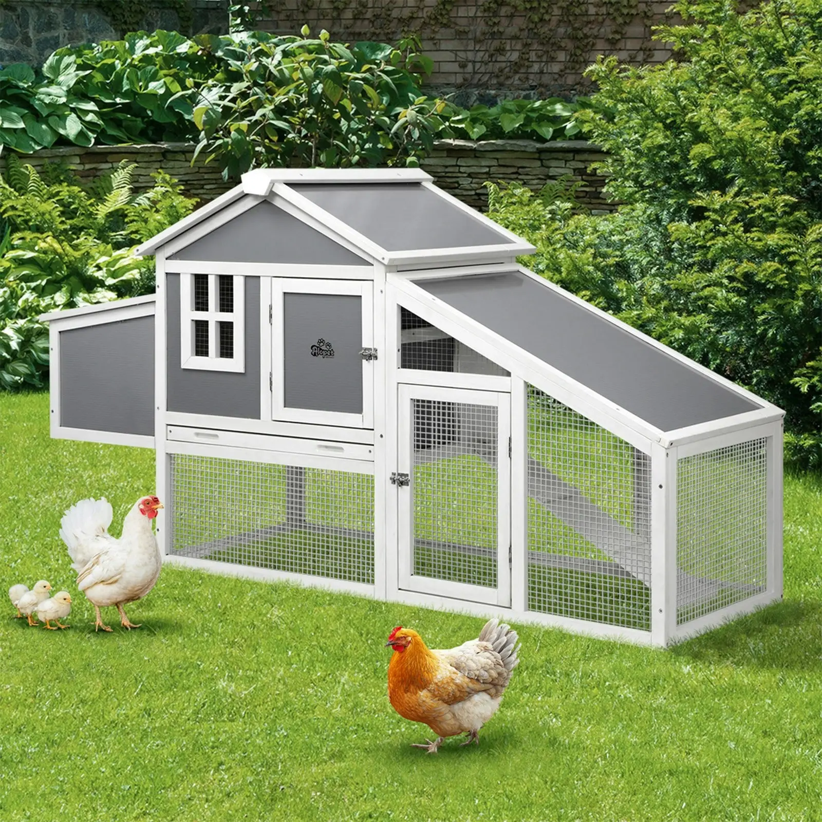 Alopet Chicken Coop Rabbit Hutch Large Wooden House Run Hatch Box Open Roof