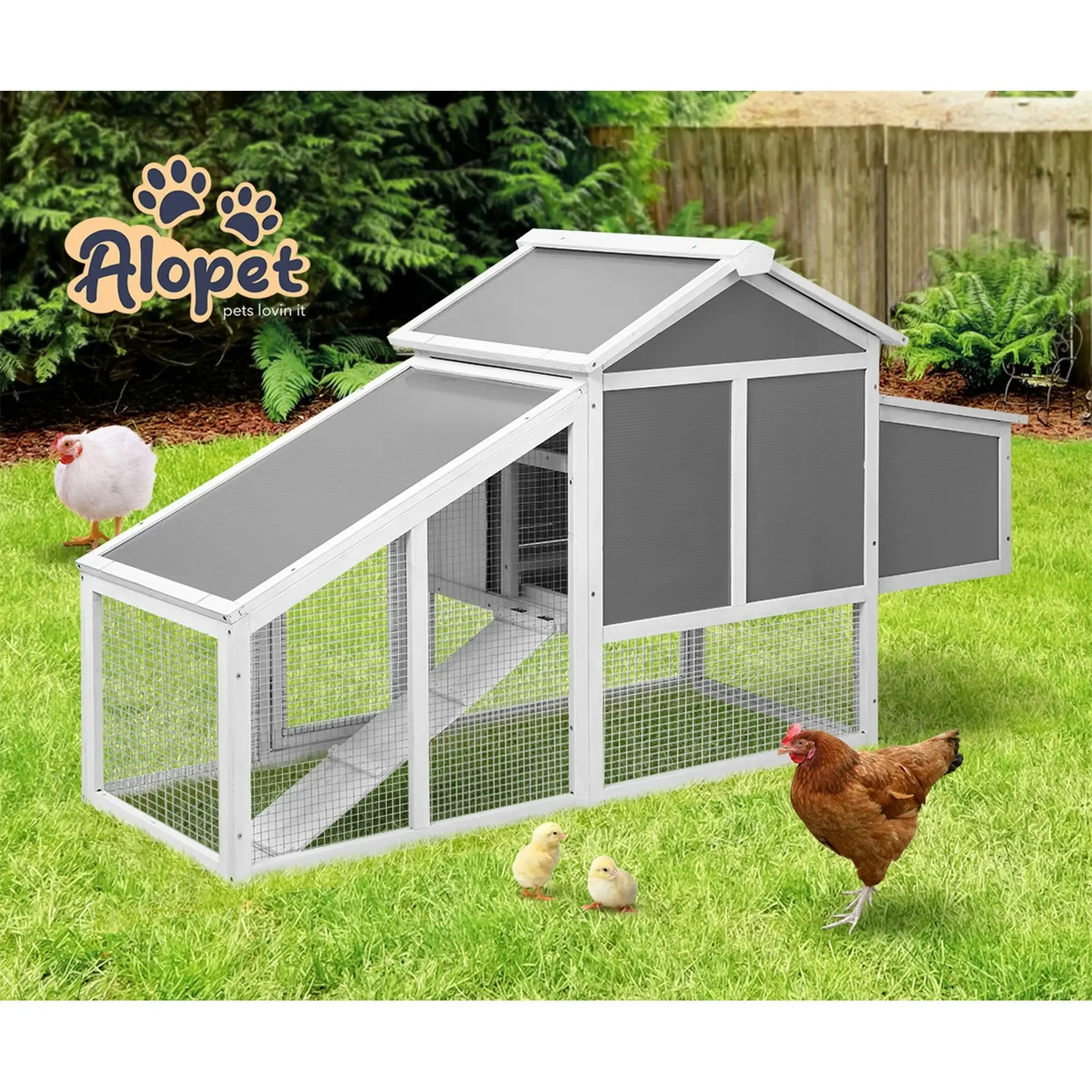 Alopet Chicken Coop Rabbit Hutch Large Wooden House Run Hatch Box Open Roof