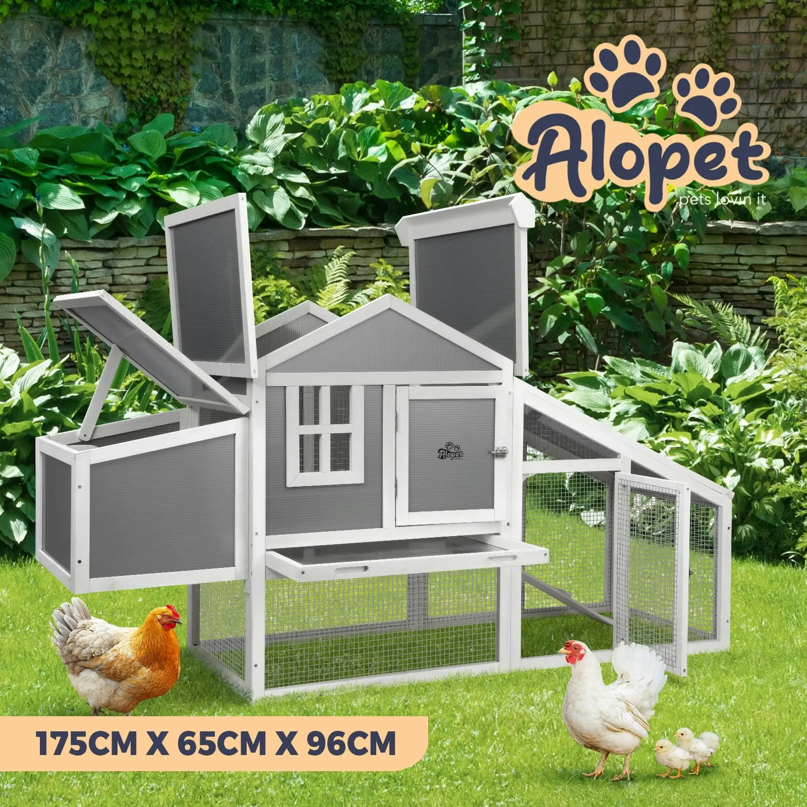 Alopet Chicken Coop Rabbit Hutch Large Wooden House Run Hatch Box Open Roof