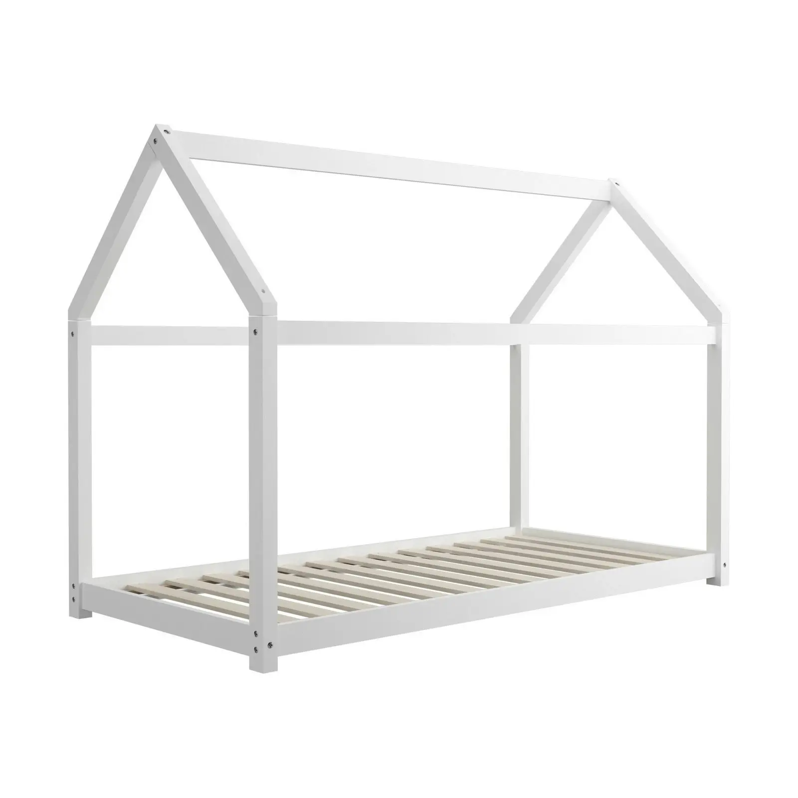 Oikiture Bed Frame Single Wooden Timber House Style Mattress Base Platform White