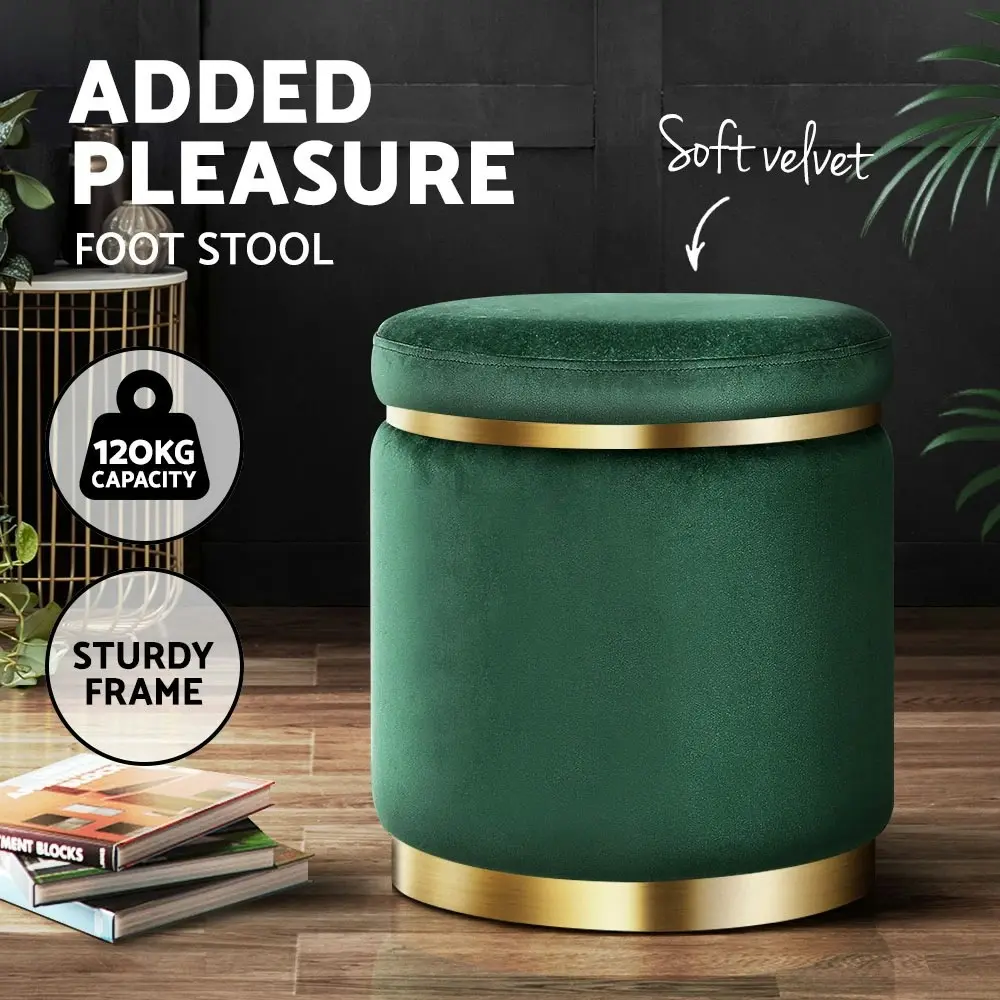 Artiss Ottoman Foot Stool Round Velvet Green