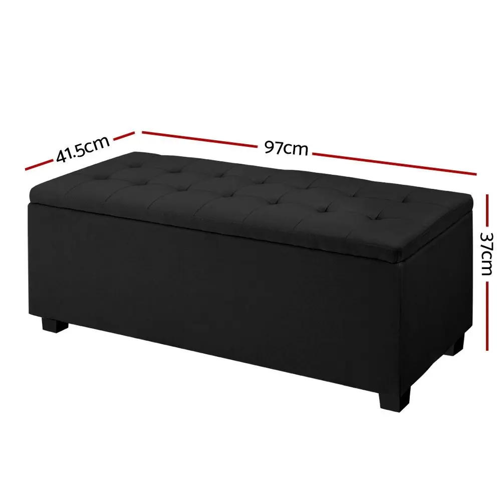 Artiss Storage Ottoman Blanket Box 97cm Linen Black