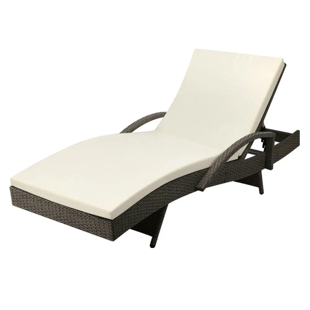 Gardeon Sun Lounge Wicker Lounger Outdoor Furniture Beach Chair Patio  Adjustable Cushion Grey&Beige