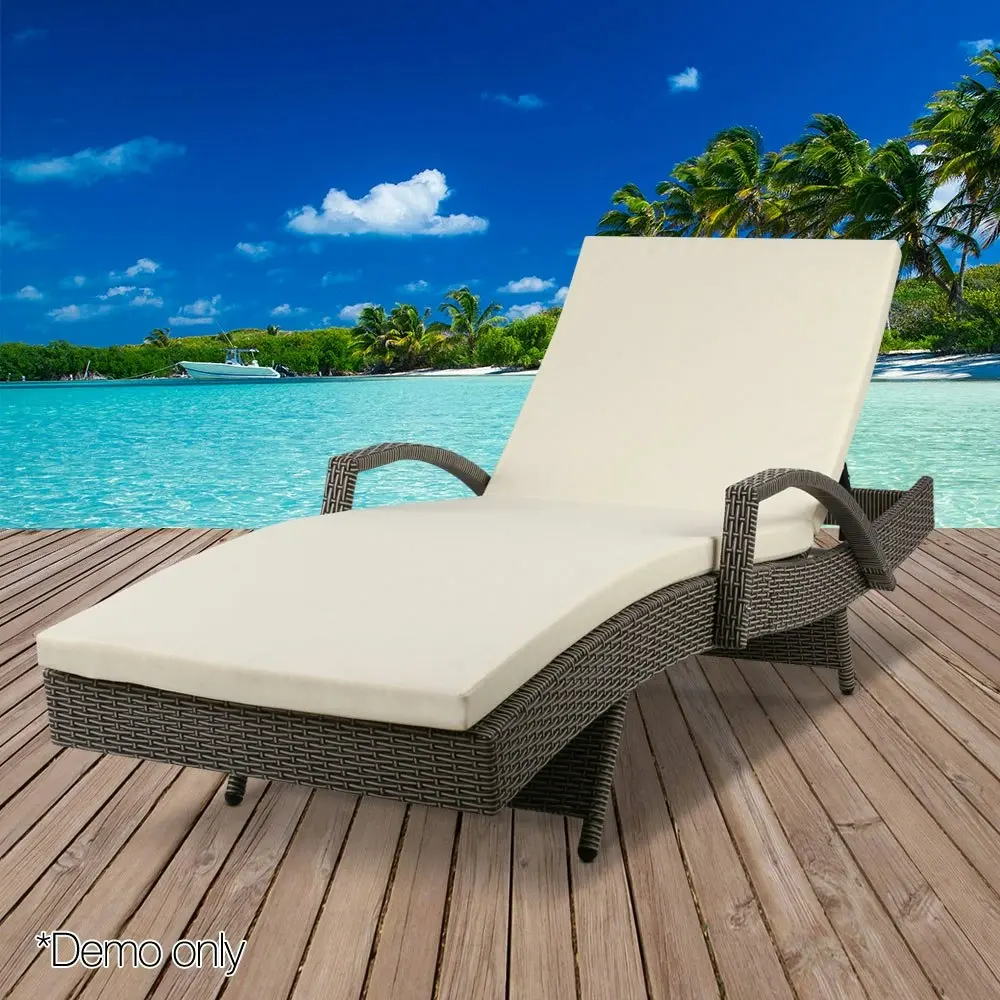 Gardeon Sun Lounge Wicker Lounger Outdoor Furniture Beach Chair Patio  Adjustable Cushion Grey&Beige