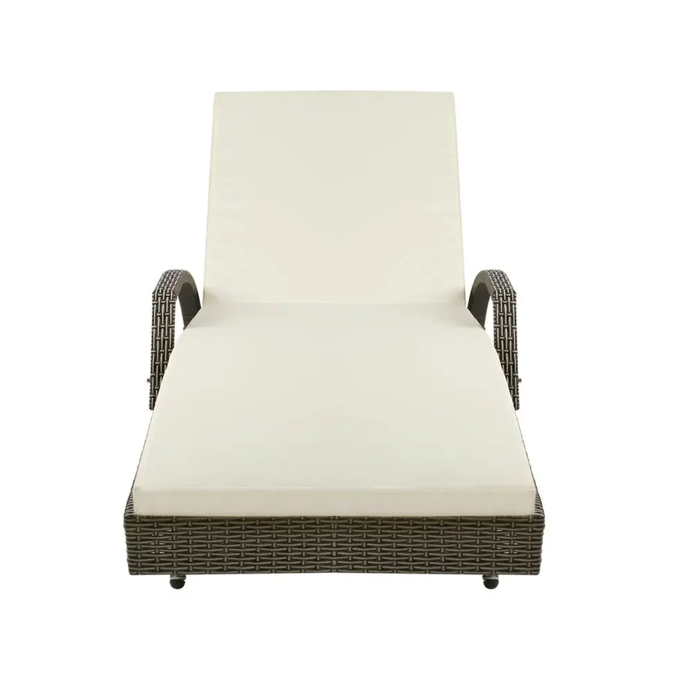 Gardeon Sun Lounge Wicker Lounger Outdoor Furniture Beach Chair Patio  Adjustable Cushion Grey&Beige