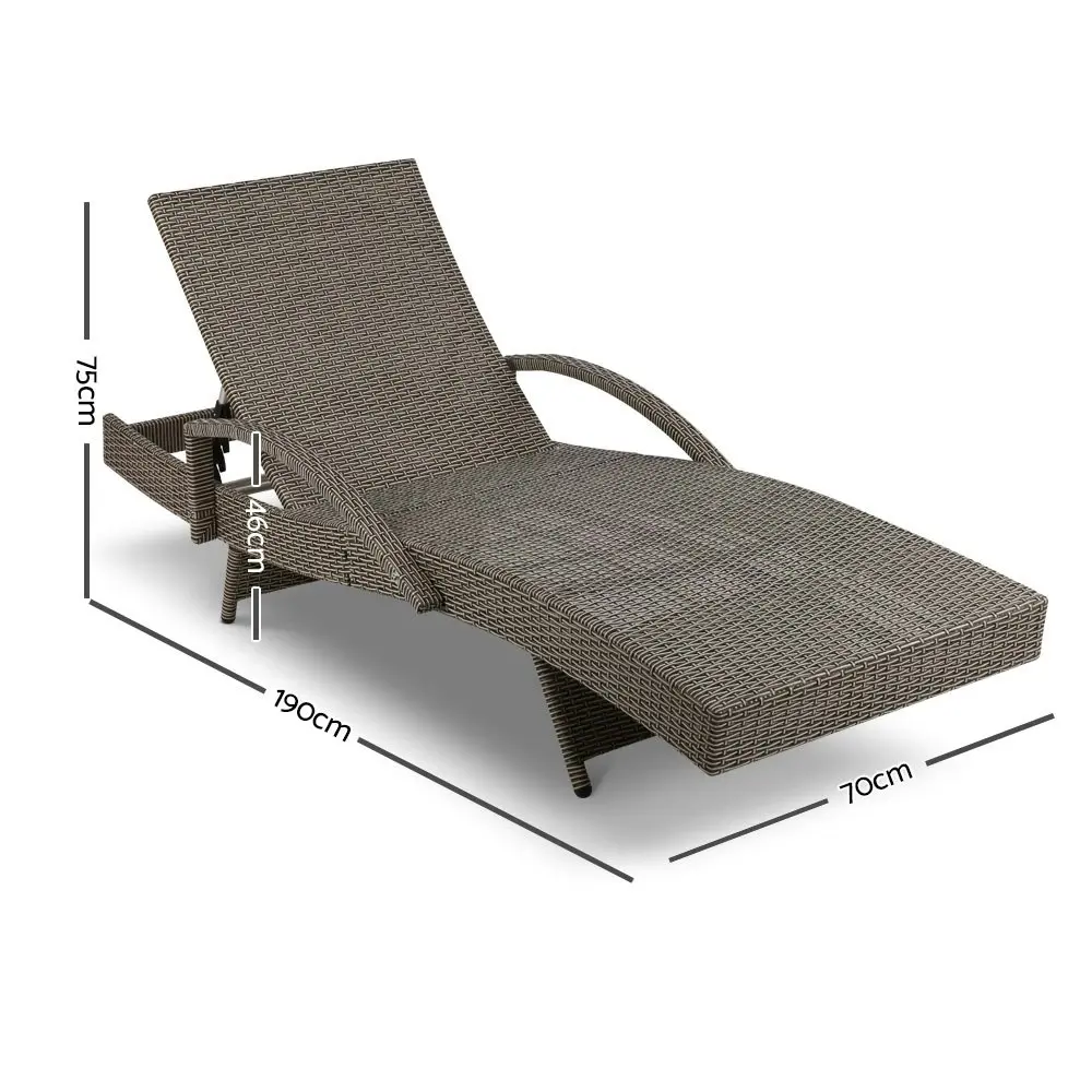 Gardeon Sun Lounge Wicker Lounger Outdoor Furniture Beach Chair Patio  Adjustable Cushion Grey&Beige