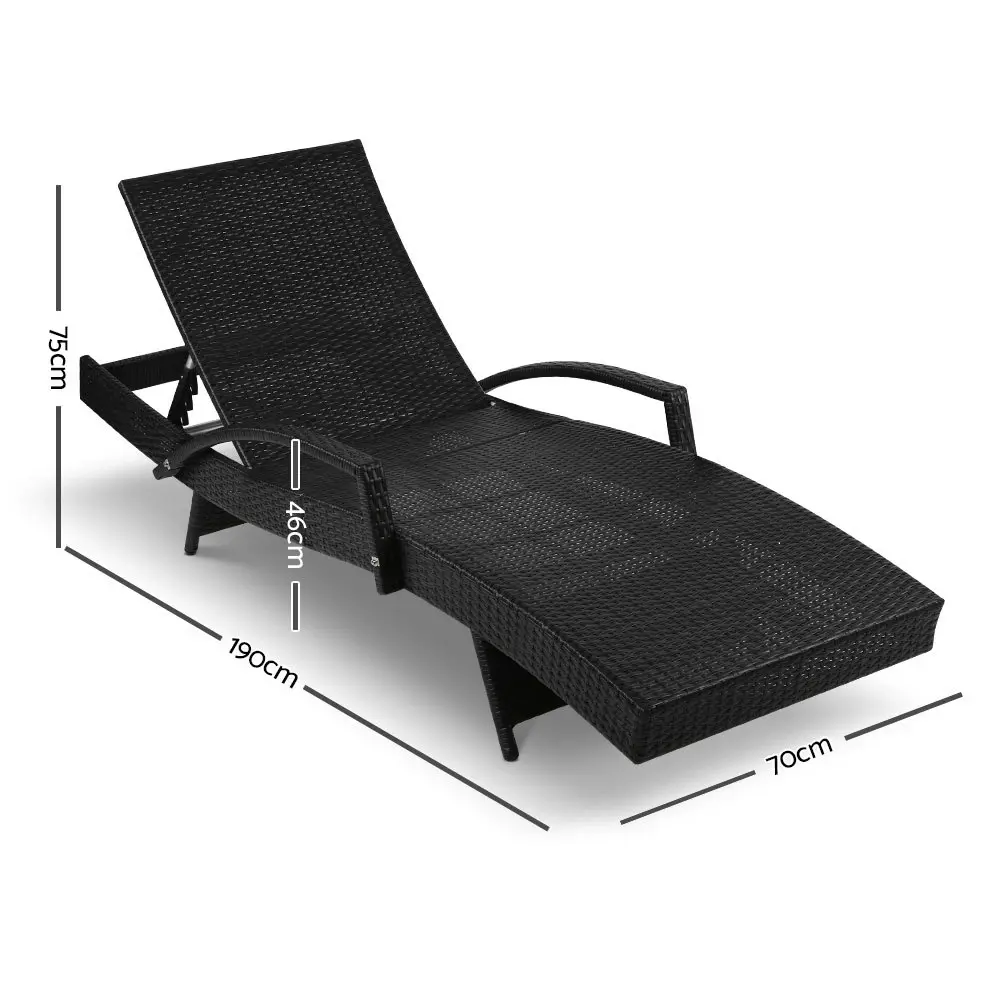 Gardeon Sun Lounge Wicker Lounger Outdoor Furniture Beach Chair Patio Adjustable Cushion Black