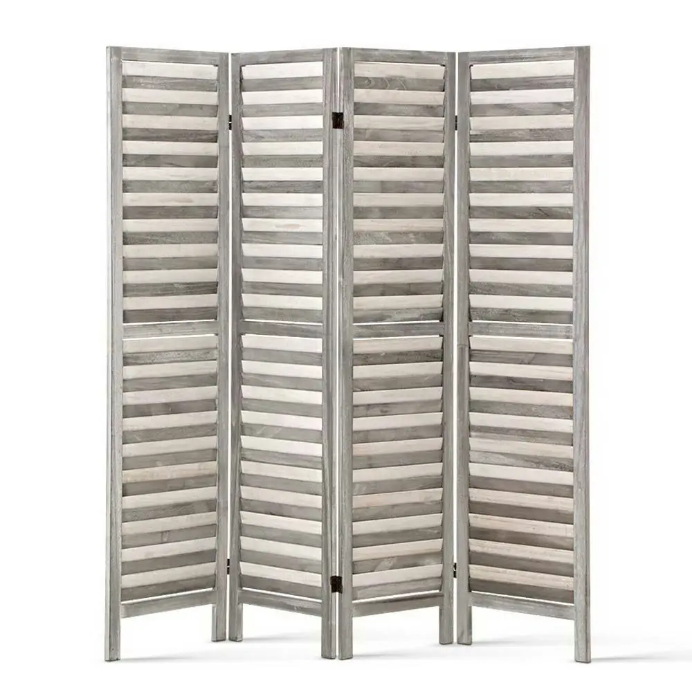 Artiss 4 Panel Room Divider Screen 163x170cm Louver Grey