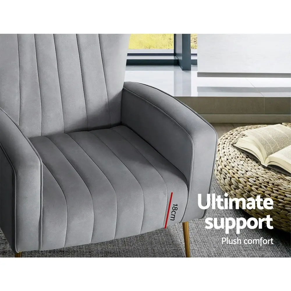 Artiss Armchair Grey Velvet Kate