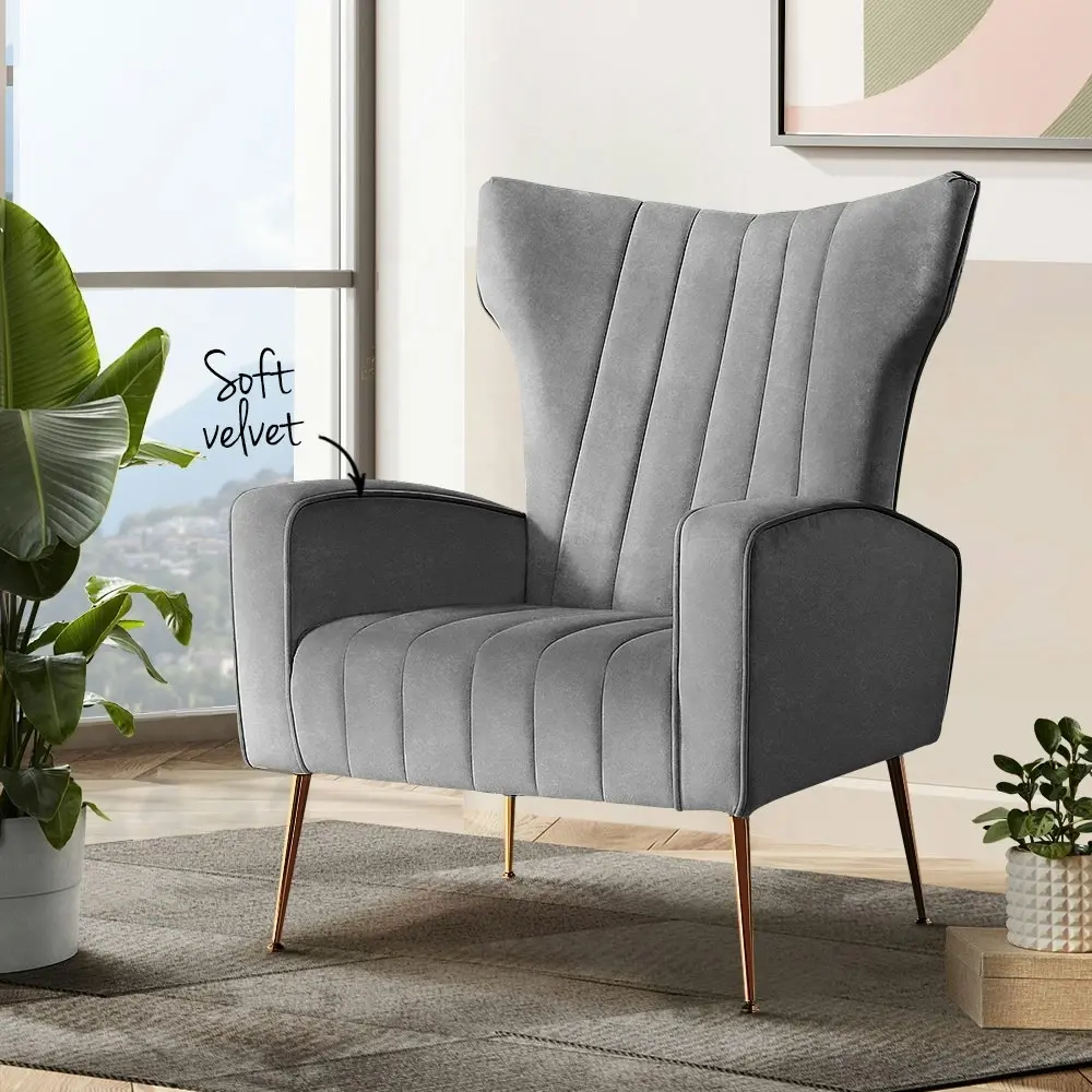 Artiss Armchair Grey Velvet Kate