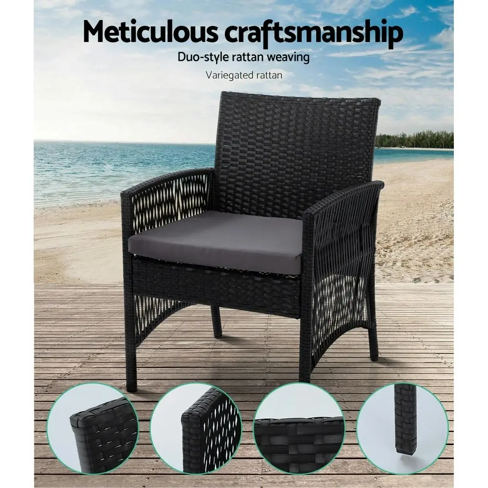 Gardeon 4PCS Outdoor Sofa Set Wicker Harp Chair Table Garden Furniture Black