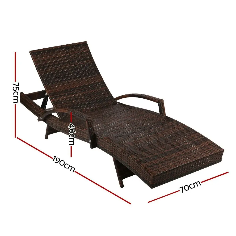 Gardeon 2PC Sun Lounge Wicker Lounger Outdoor Furniture Beach Chair Patio  Adjustable Cushion Brown