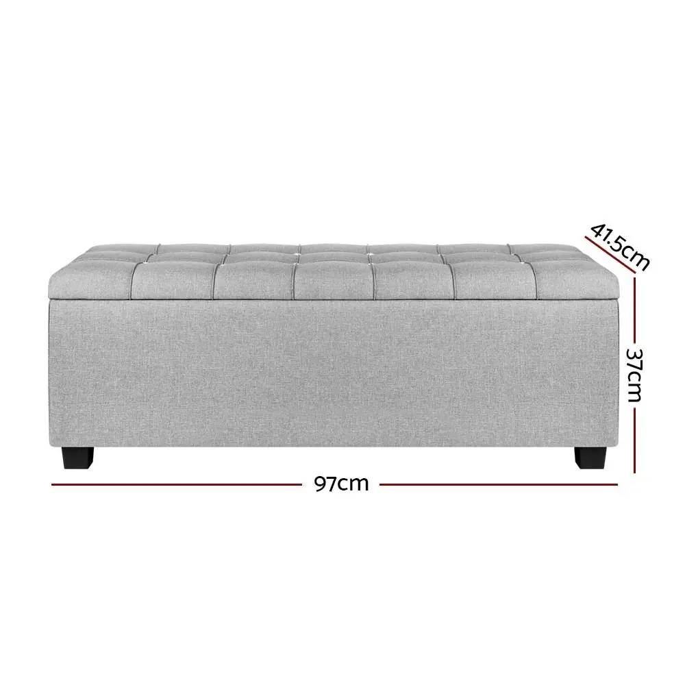 Artiss Storage Ottoman Blanket Box 97cm Button Linen Grey