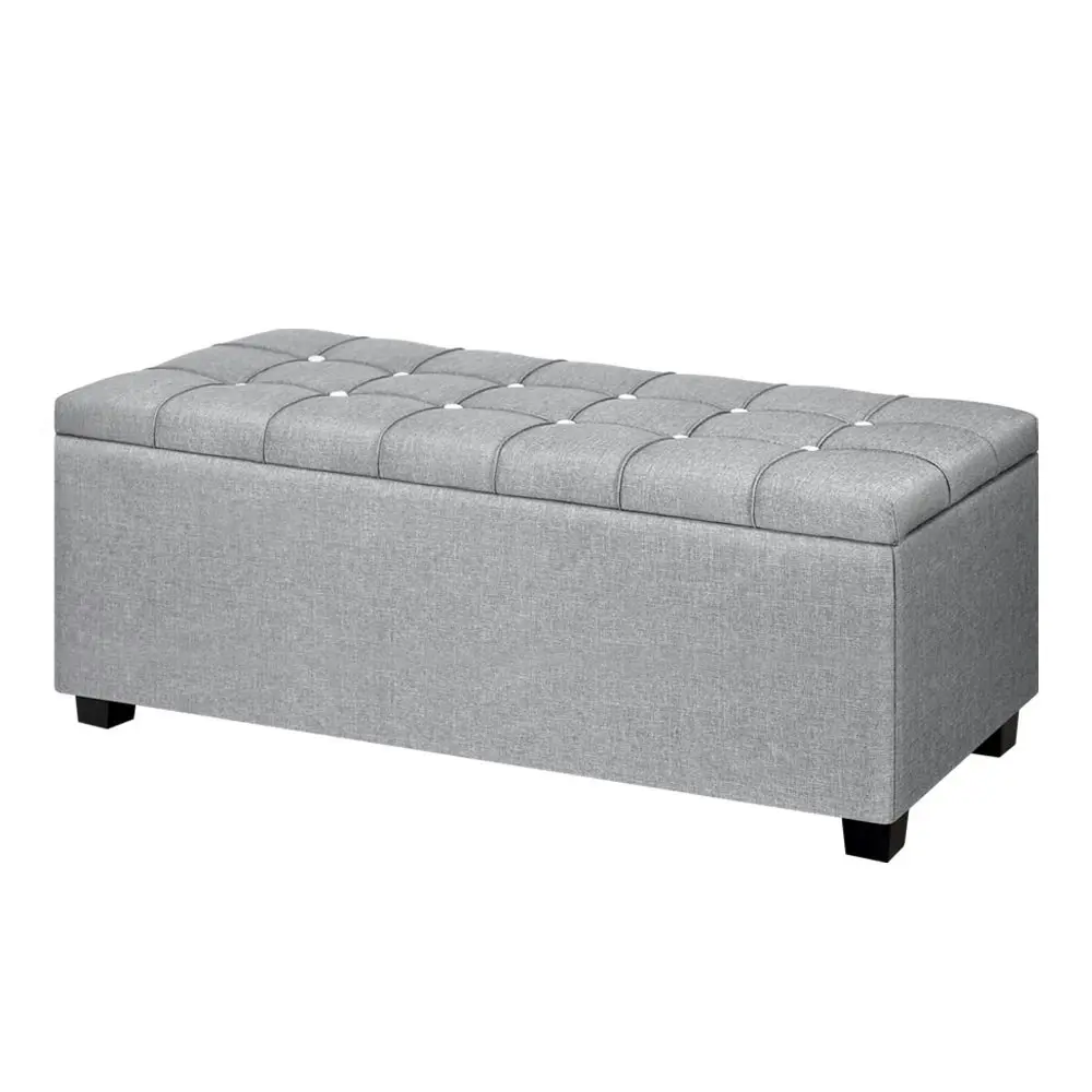 Artiss Storage Ottoman Blanket Box 97cm Button Linen Grey