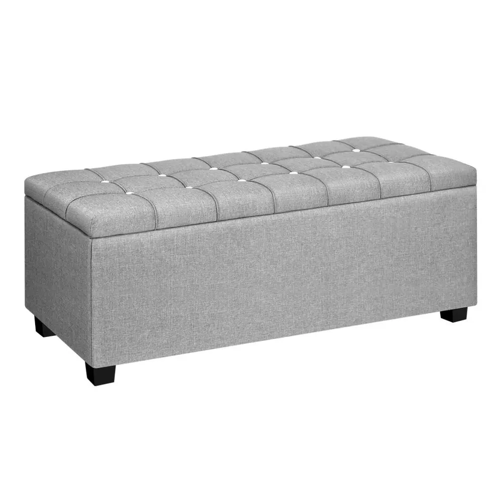 Artiss Storage Ottoman Blanket Box 97cm Button Linen Grey