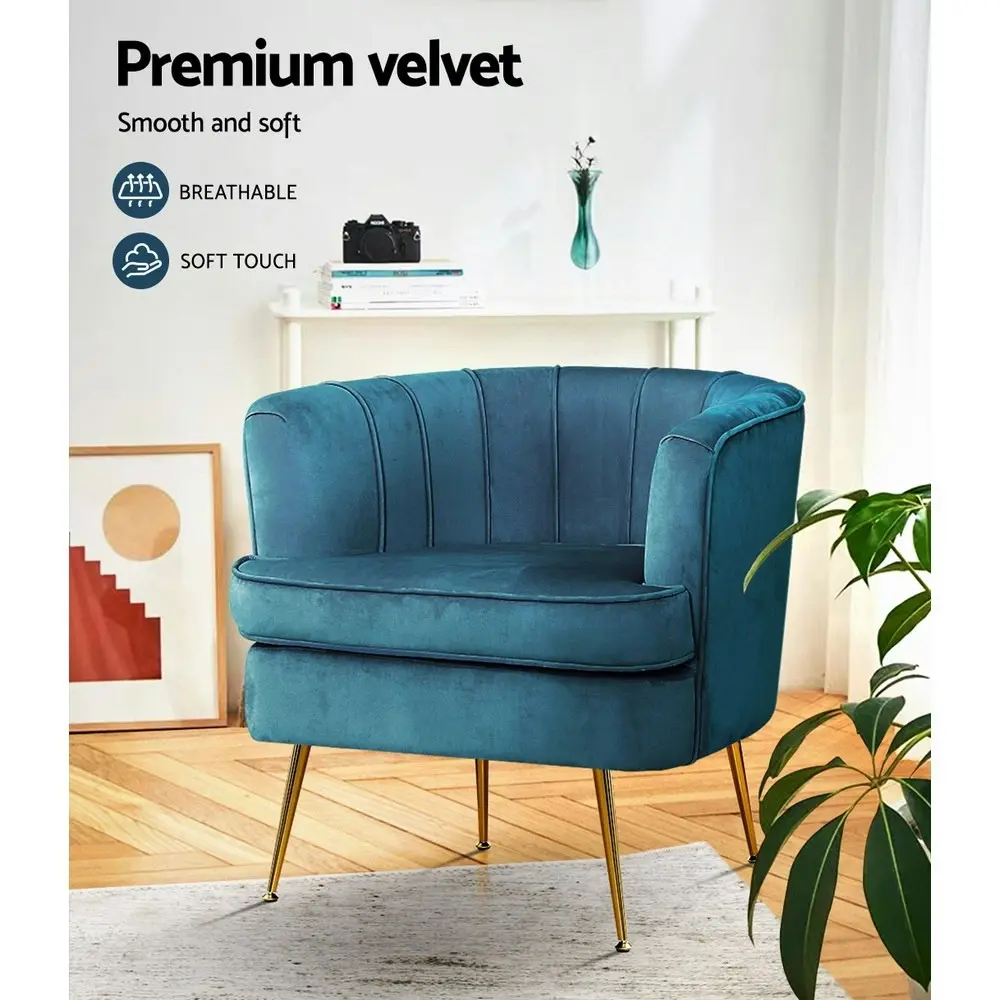 Artiss Armchair Velvet Blue Norvia