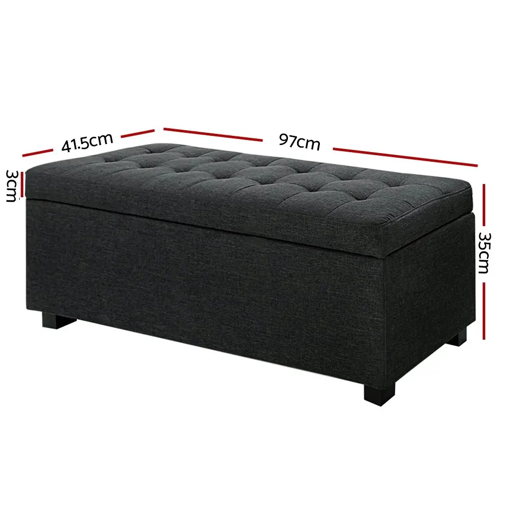 Artiss Storage Ottoman Blanket Box 97cm Linen Charcoal