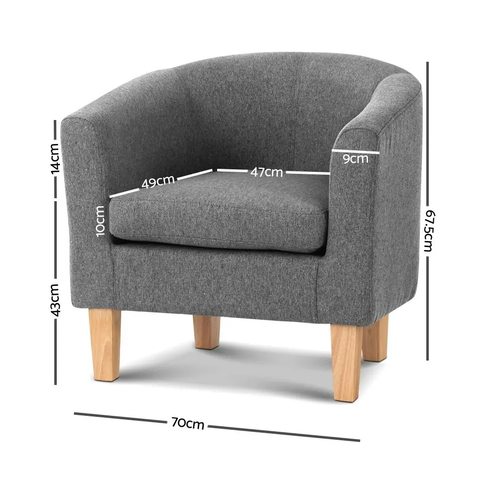 Artiss Armchair Lounge Chair Tub Accent Armchairs Fabric Sofa Chairs Wooden Grey