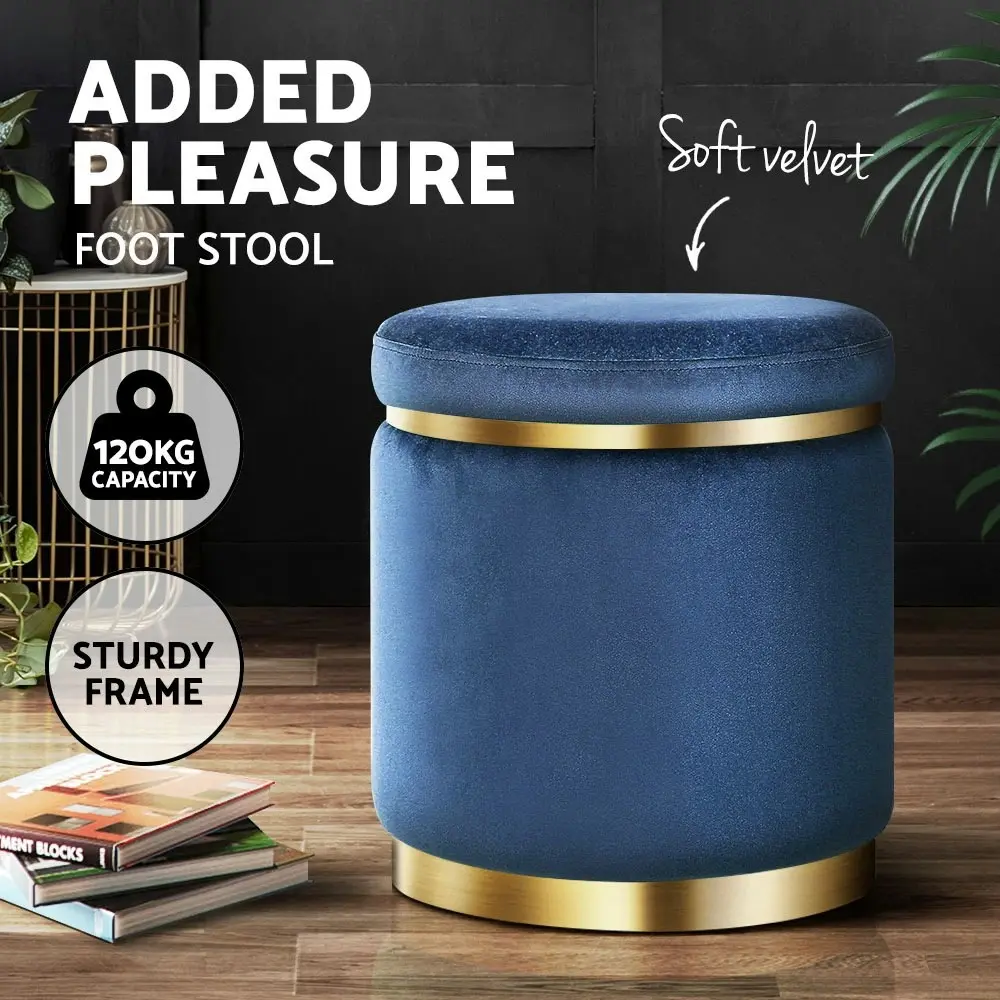 Artiss Ottoman Foot Stool Round Velvet Navy