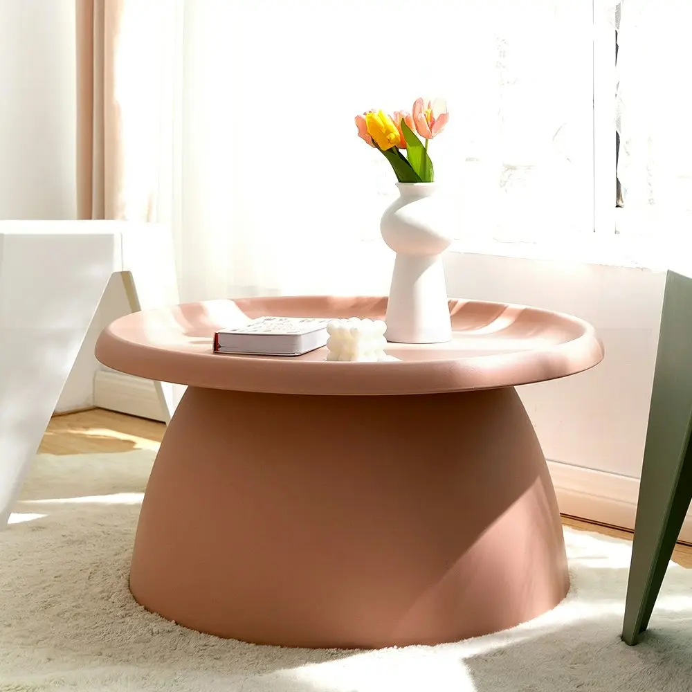 Artiss Coffee Table Round 71CM Plastic Pink