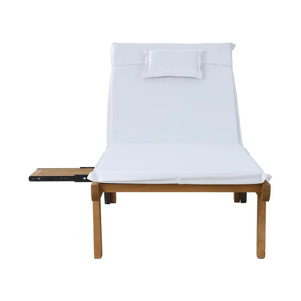 Gardeon 2x Sun Lounge Wooden Lounger Outdoor Furniture Day Bed Wheel Patio White