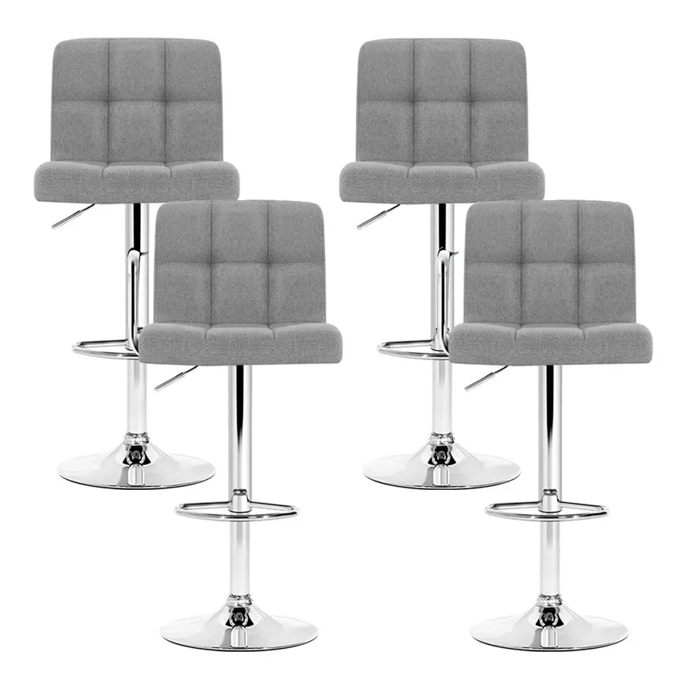 Artiss 4x Bar Stools Leather Gas Lift Grey