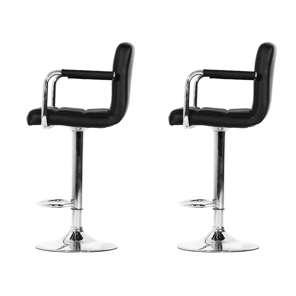 Artiss 2x Bar Stools Leather Gas Lift w/Armrest Black