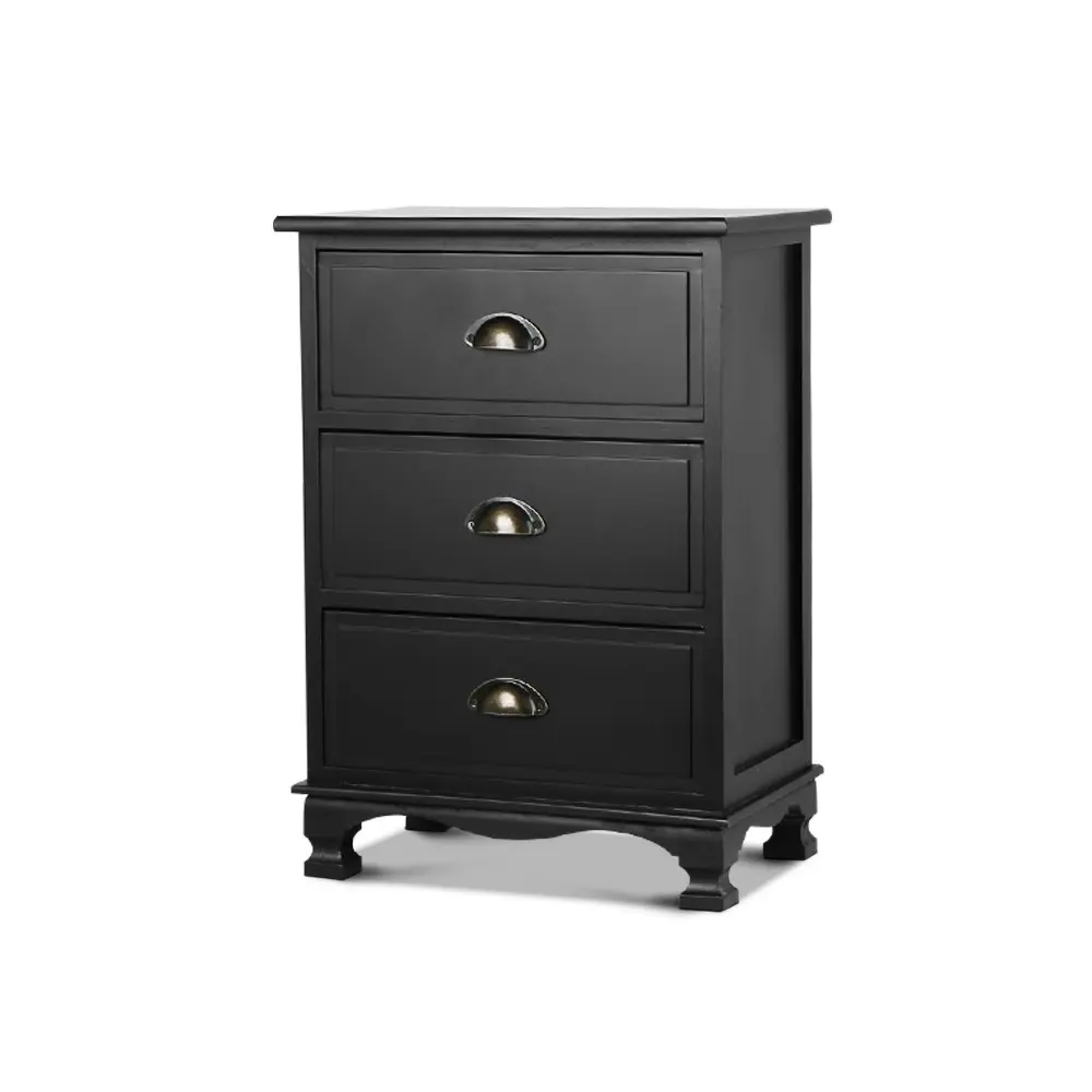 Artiss Bedside Table 3 Drawers Vintage - THYME Black