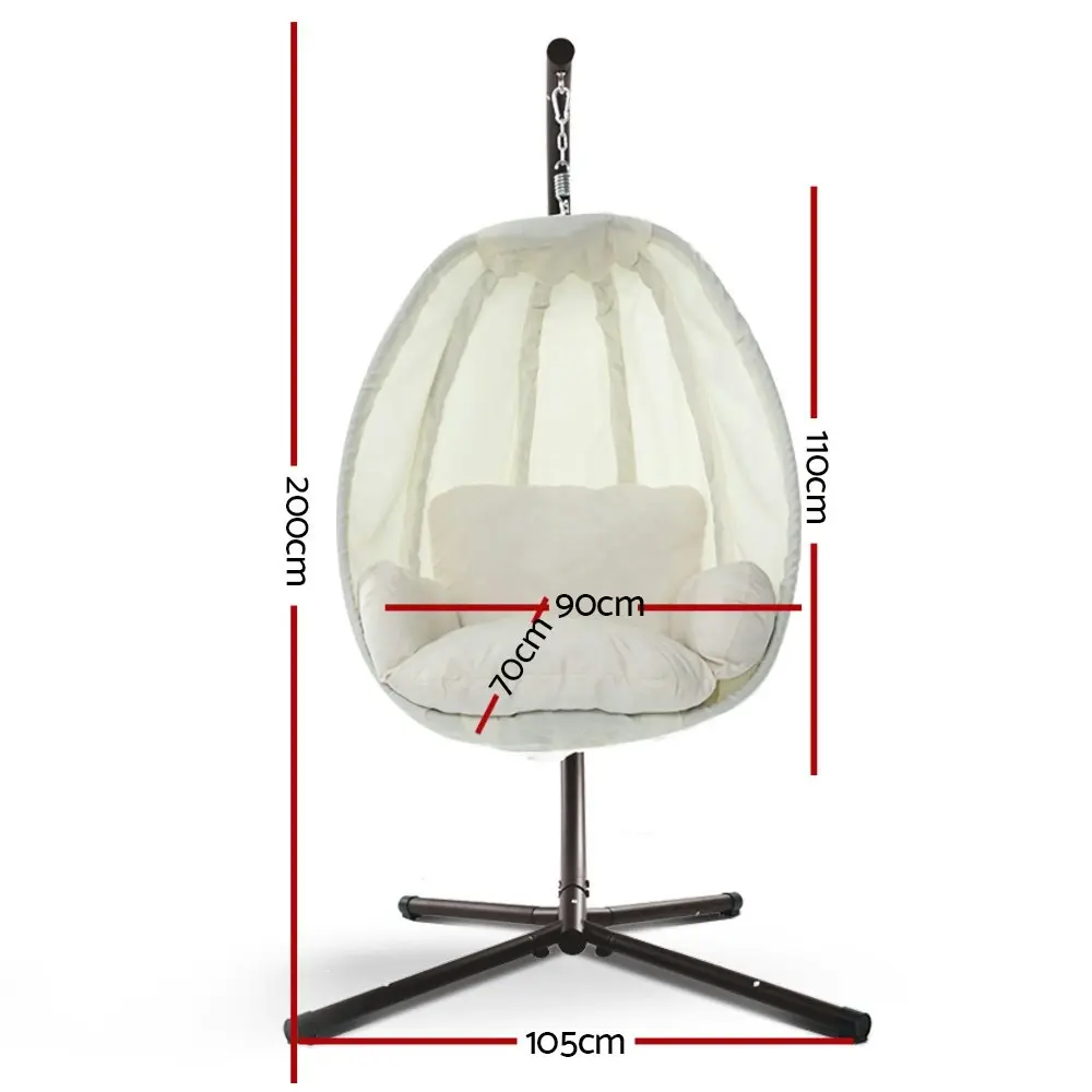 Gardeon Outdoor Egg Swing Chair Patio Furniture Pod Stand Canopy Foldable Cream