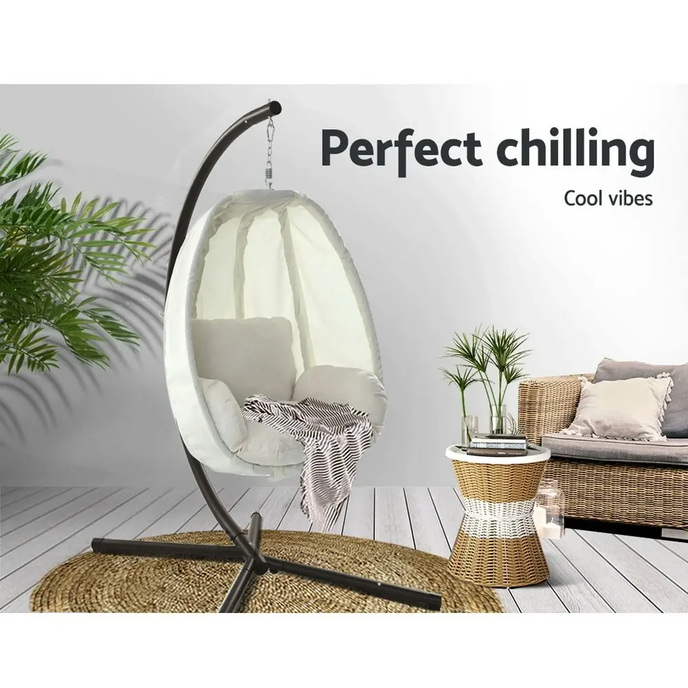 Gardeon Outdoor Egg Swing Chair Patio Furniture Pod Stand Canopy Foldable Cream