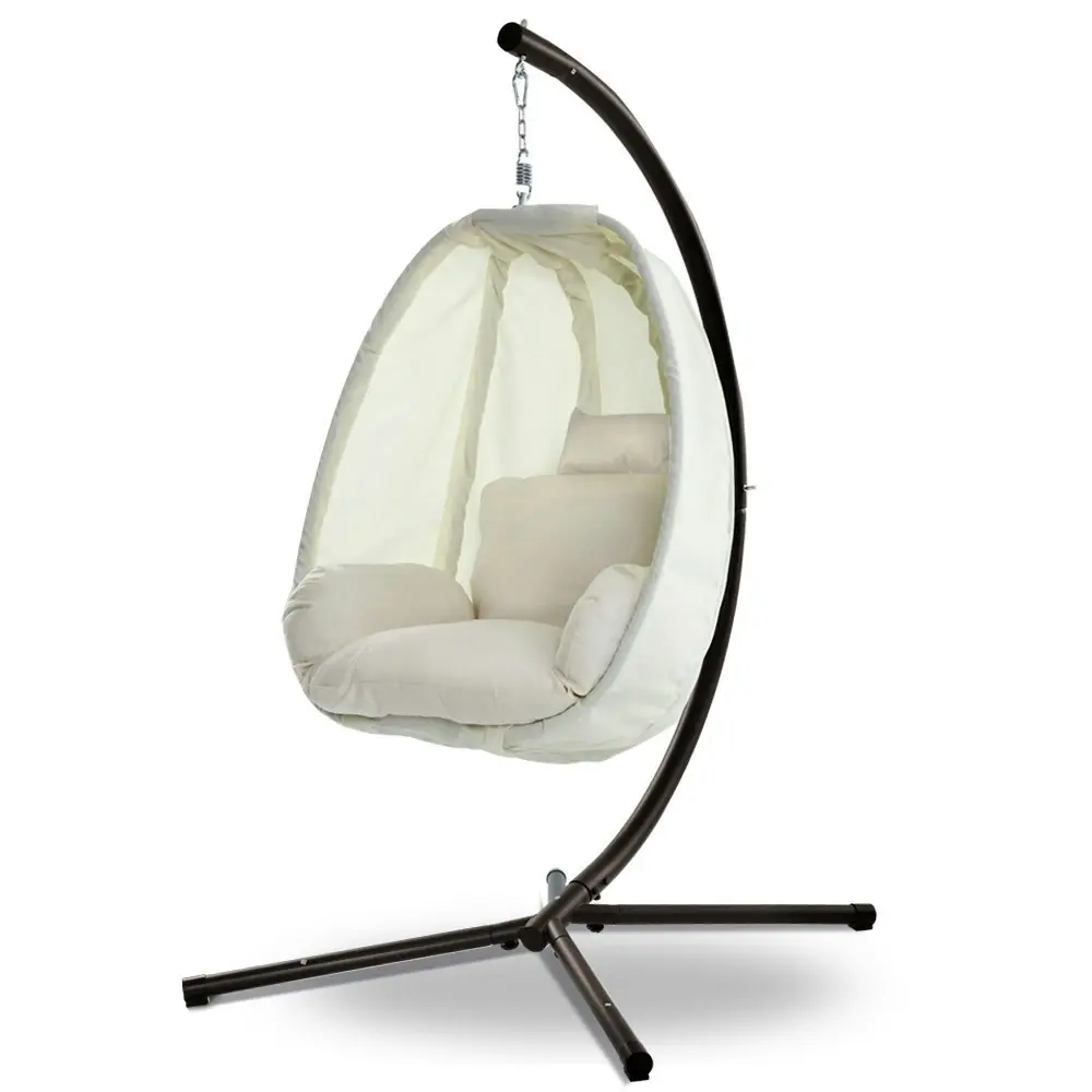 Gardeon Outdoor Egg Swing Chair Patio Furniture Pod Stand Canopy Foldable Cream