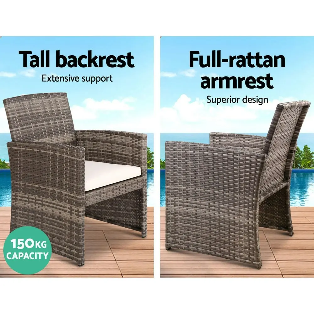 Gardeon 4 PCS Outdoor Sofa Set Rattan Chair Table Setting Garden Furniture Grey