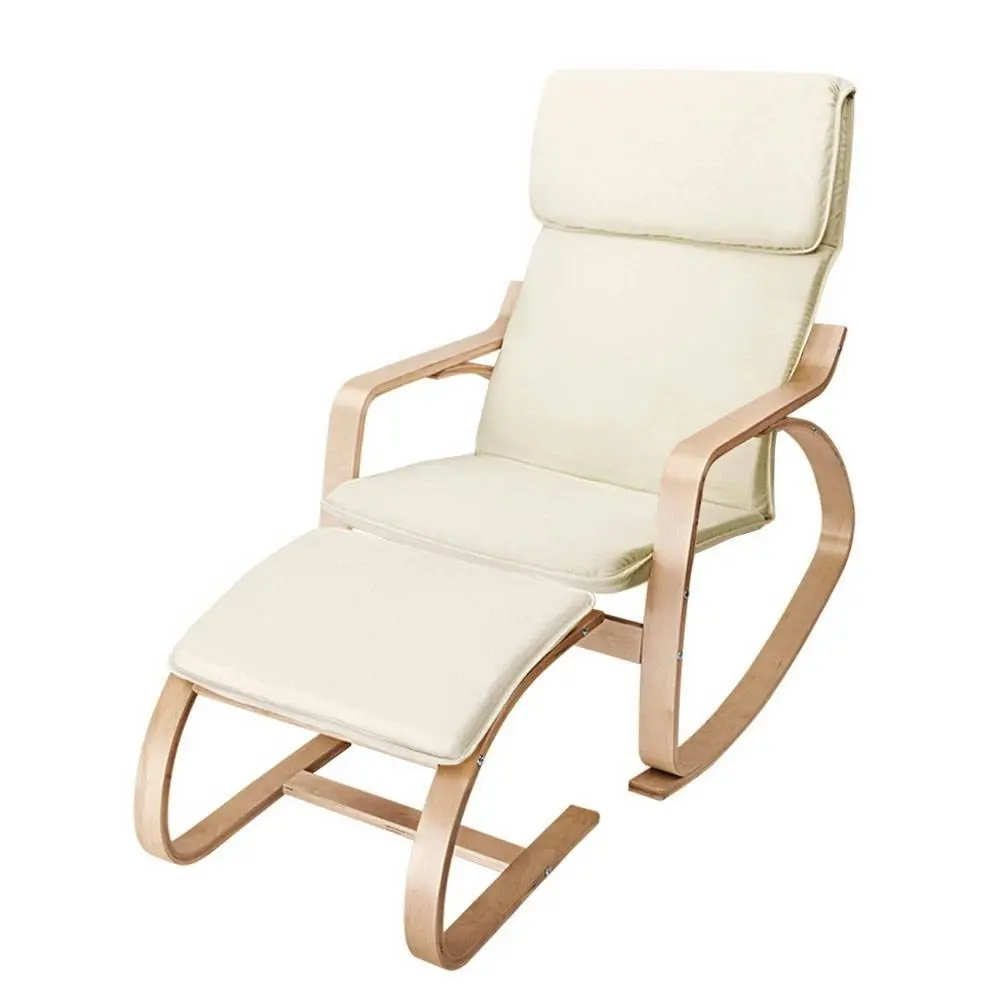 Artiss Rocking Armchair Bentwood Frame With Foot Stool Beige