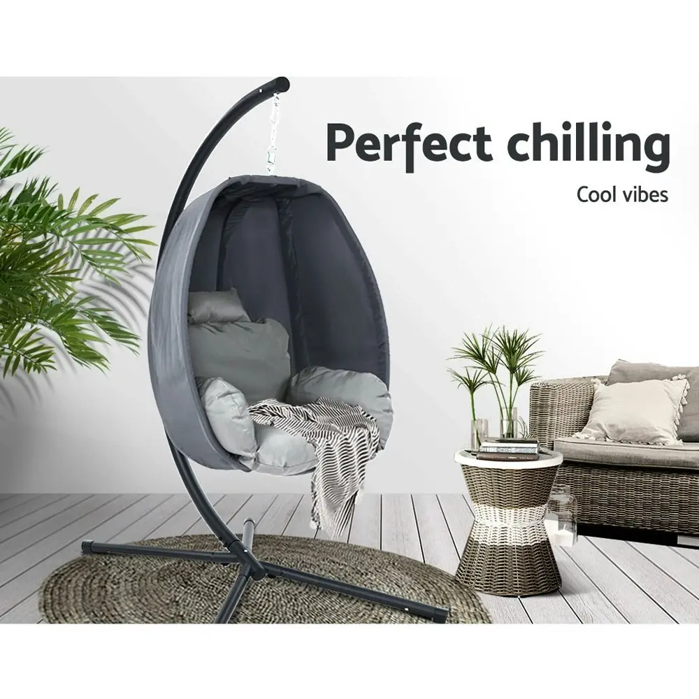 Gardeon Outdoor Egg Swing Chair Patio Furniture Pod Stand Canopy Foldable Grey