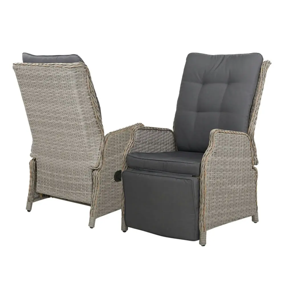 Gardeon Recliner Chairs Sun lounge Wicker Lounger Outdoor Furniture Patio Adjustable Grey