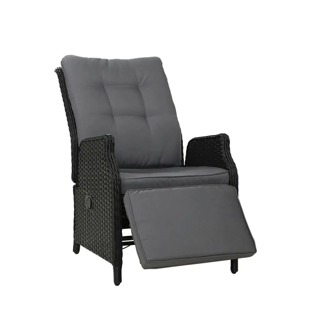 Gardeon Recliner Chairs Sun lounge Wicker Lounger Outdoor Furniture Patio Adjustable Black