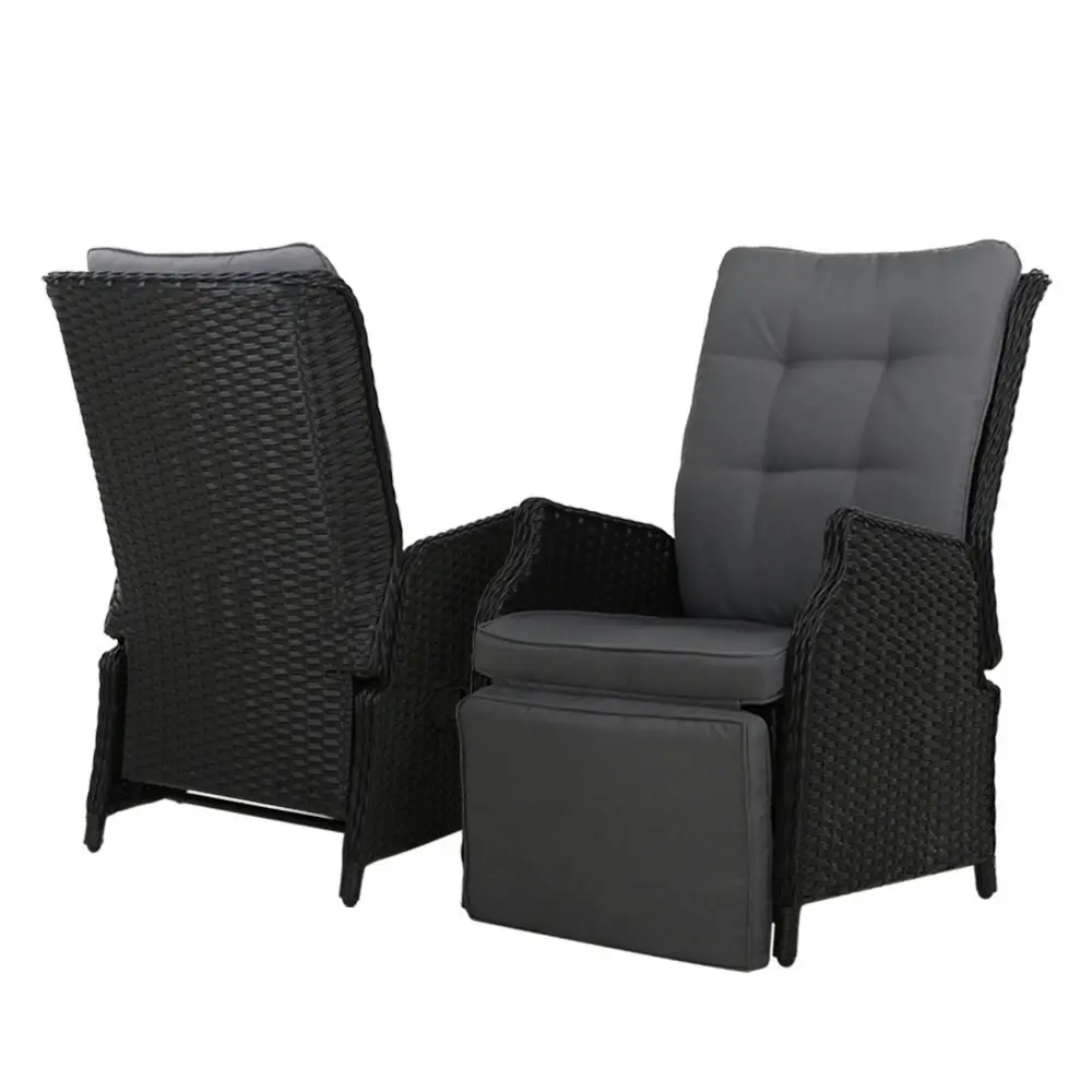 Gardeon Recliner Chairs Sun lounge Wicker Lounger Outdoor Furniture Patio Adjustable Black