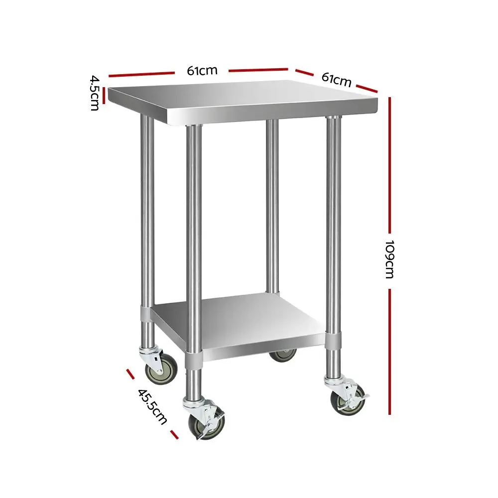 Cefito 610x610mm Stainless Steel Kitchen Bench with Wheels 430