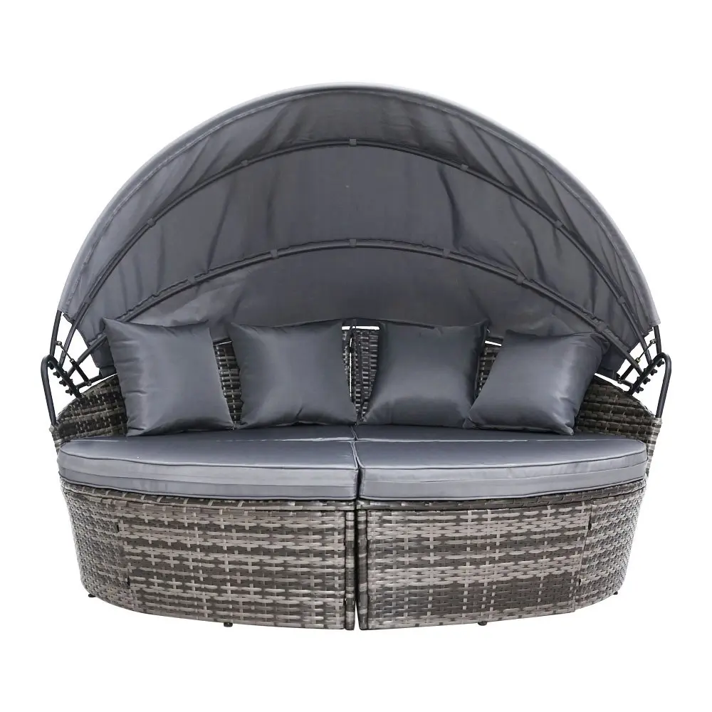 Gardeon Sun Lounge Setting Wicker Lounger Day Bed Outdoor Furniture Patio Grey