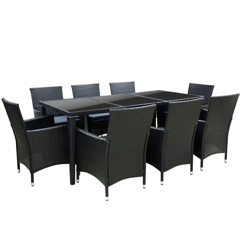 Gardeon Outdoor Dining Set 9 Piece Wicker Lounge Setting Black