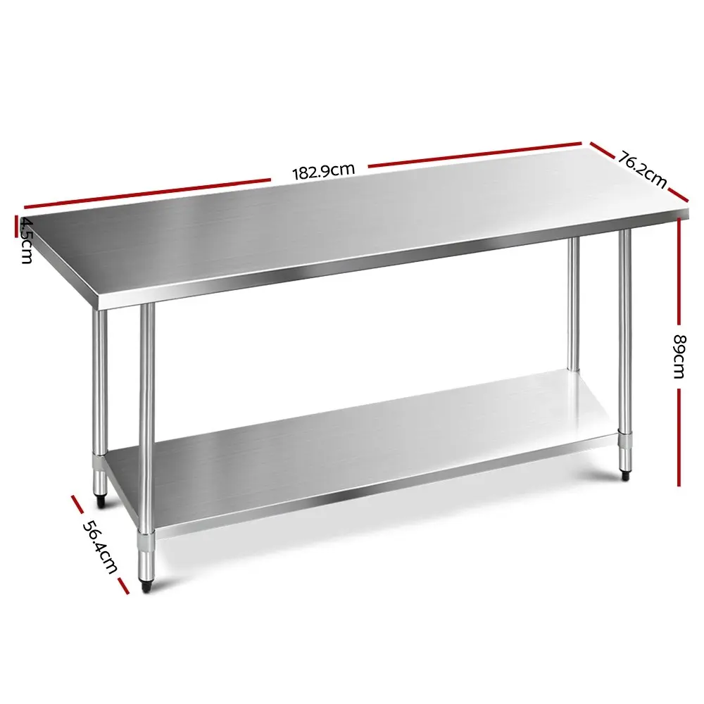 Cefito 1829x760mmÂ Stainless Steel Kitchen Bench 430