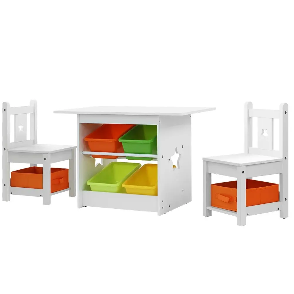 Keezi 3PCS Kids Table and Chairs Set Children Furniture Play Toys Storage Box