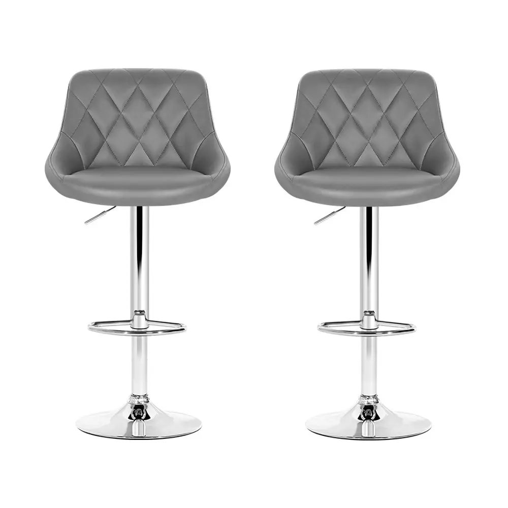 Artiss 2x Bar Stools Leather Padded Gas Lift Grey